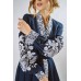 Embroidered Wrap Around Dress "Firebird" Navy